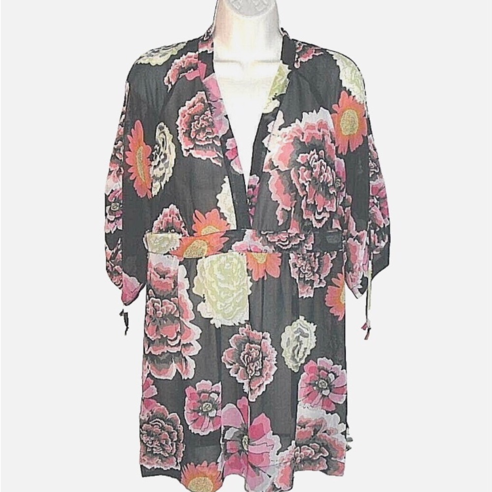 CAbi top Semi Sheer Empire Waist Floral Tunic sz S